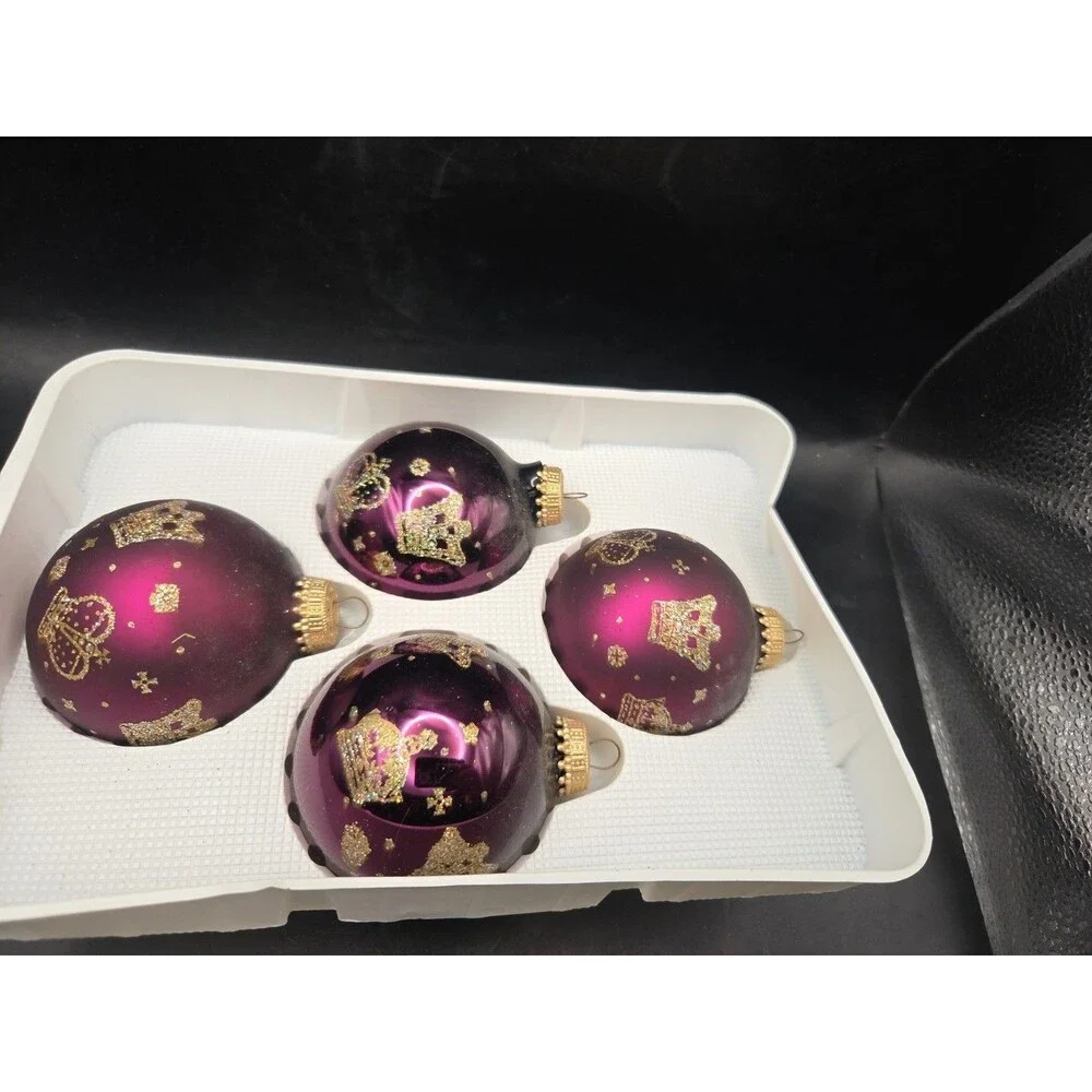 Christmas By Krebs Elegant Glass Purple Christmas Ornaments Crowns Black Cherry